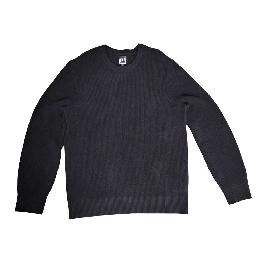 Gap Mens L Black Cotton Crew Neck Sweater Ribbed Knit